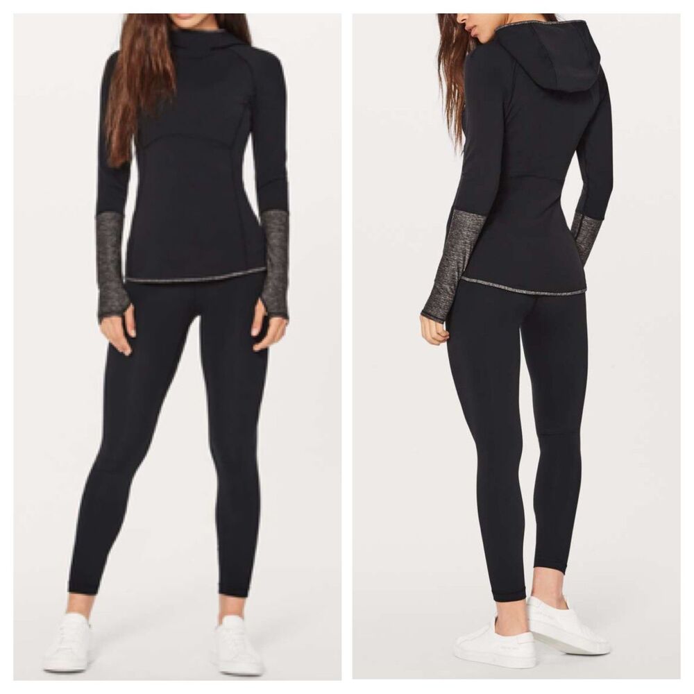 Lululemon Shape Up Pullover Nulu Size 6 Black Thumb Holes Hoodie YOGA Top